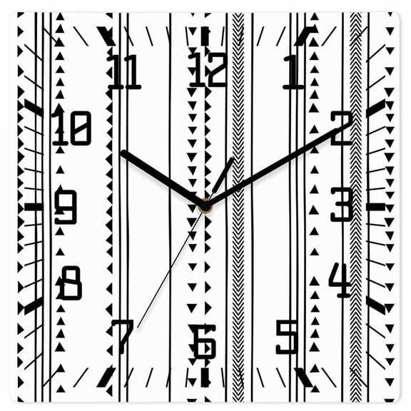 Boho Black Stripes Wooden Wall Clock Silent Non Ticking, Triangle Arrow Geometric Abstract Art Square Wall Clocks Battery Operated, Decor Clock for Home Office, Living Room, Kitchen, 12 Inch