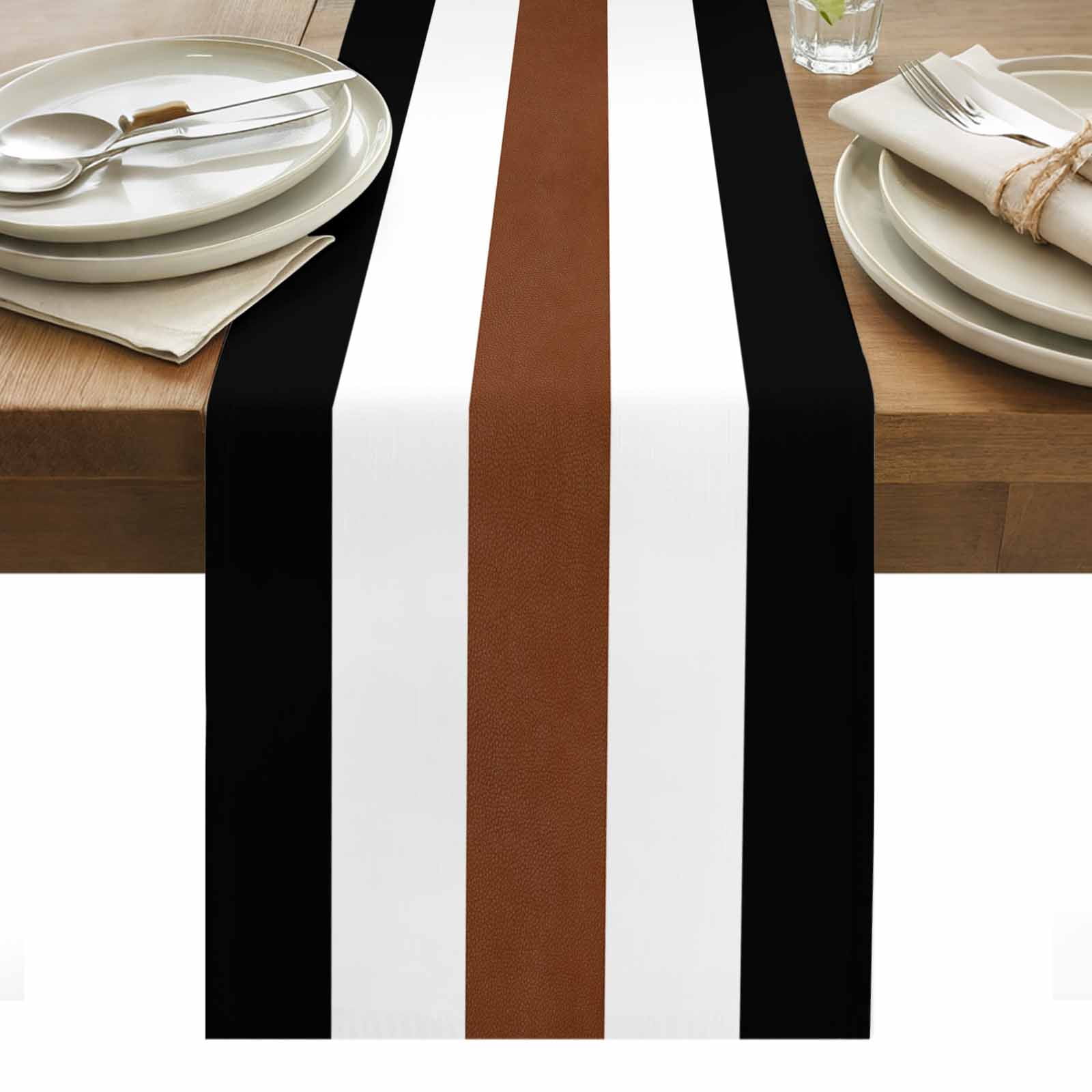 Boho Black Table Runner, Brown and White Striped Tribal Farmhouse Style ...
