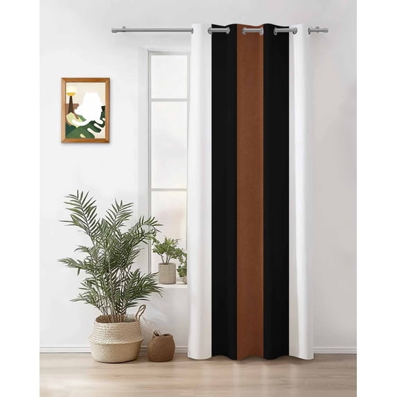 Boho Black Thermal Insulated Blackout Curtains for Bedroom 45 Length Brown and White Striped Tribal Farmhouse Style Room Darkening Curtain 1 Panel Grommet Window Curtain Drape for Living Room