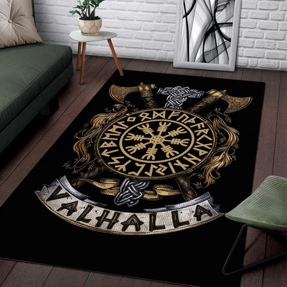 Boho Black Viking Carpet - Retro Raven Tarot Witchcraft Floor Mat for Bedroom, Living Room, Dorm, Halloween Decor - Abstract Wall Art Rug with Mysterious and Witchcraft Design