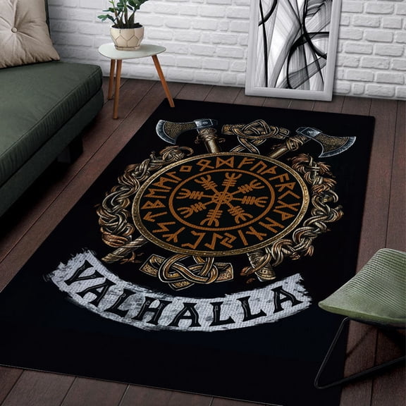 Boho Black Viking Carpet - Retro Raven Tarot Witchcraft Floor Mat for Bedroom, Living Room, Dorm, Halloween Decor - Abstract Wall Art Rug with Mysterious and Witchcraft Design