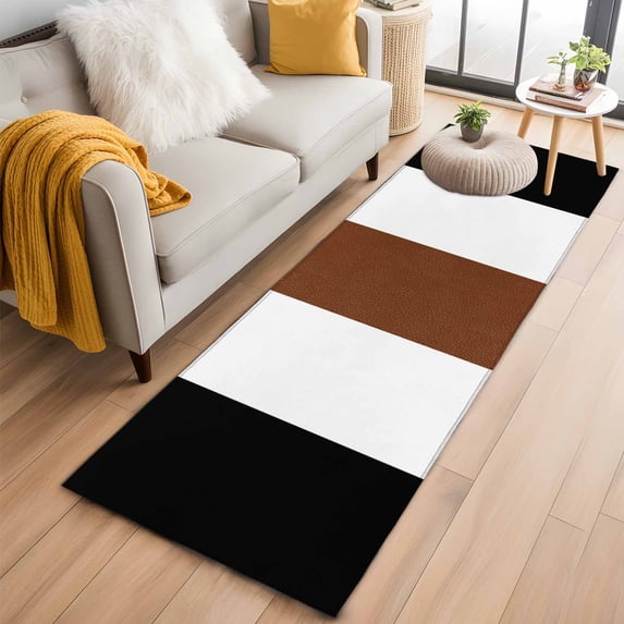Boho Black Washable Runner Rugs 2'x6', Brown and White Striped Tribal Farmhouse Style Low Pile Throw Entryway Rug Non-Slip Sturdy Edge Binding Carpet for Indoor Bedside Entrance Bedside