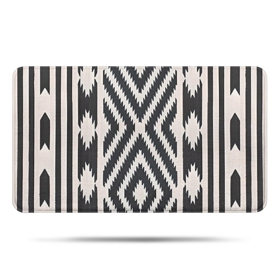 Boho Black and White Diamond Central Ethnic Pattern Bathroom Rugs Mat,Non Slip Microfiber Bathroom Rug,Rubber Backing,Soft Bathroom Mats for Bathroom Floor,Tub and Shower,17x30in(43x75cm)