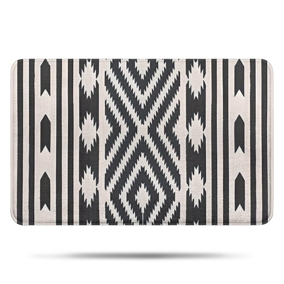 Boho Black and White Diamond Central Ethnic Pattern Bathroom Rugs Mat,Non Slip Microfiber Bathroom Rug,Rubber Backing,Soft Bathroom Mats for Bathroom Floor,Tub and Shower,17x27in(43x68cm)