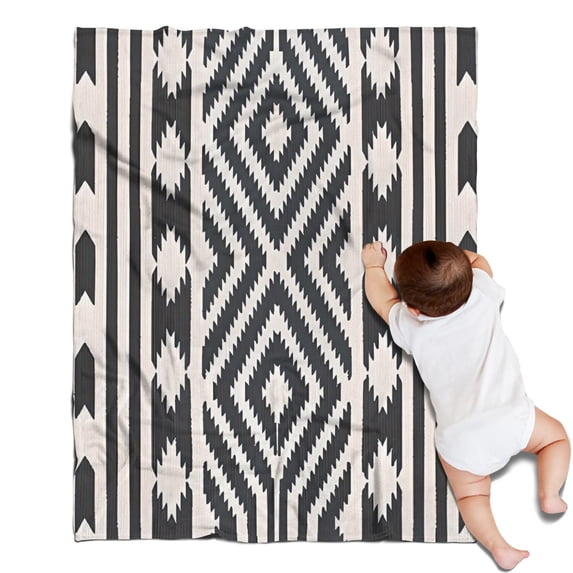 Boho Black and White Diamond Central Ethnic Pattern Blanket,Comfortable Soft Flannel Throw Blanket,All Season,Warm Lightweight Blankets for Sofa Bed Couch Living Room Chair,30"x40"