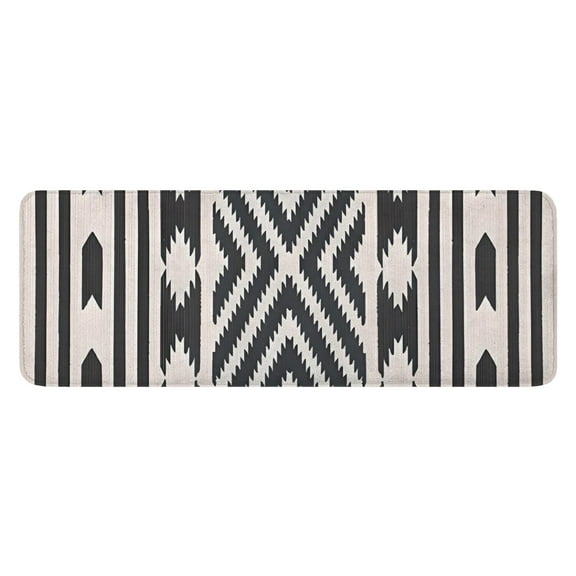 Boho Black and White Diamond Central Ethnic Pattern Kitchen Rug Mat,Kitchen Runner Rugs Non Skid Washable,Decorative Kitchen Floor Mats for Kitchen,Sink,Laundry,17"x47.2"