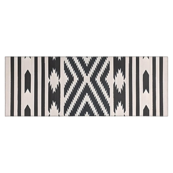 Boho Black and White Diamond Central Ethnic Pattern Kitchen Rug Mat,Kitchen Runner Rugs Non Skid Washable,Decorative Kitchen Floor Mats for Kitchen,Sink,Laundry,17"X47"