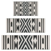 Boho Black and White Diamond Central Ethnic Pattern Kitchen Rugs Sets Of 3,Kitchen Runner Rugs Non Skid Washable,Decorative Kitchen Floor Mats for Kitchen,Sink,Laundry,17"x30"  17"x47"   17"x59"