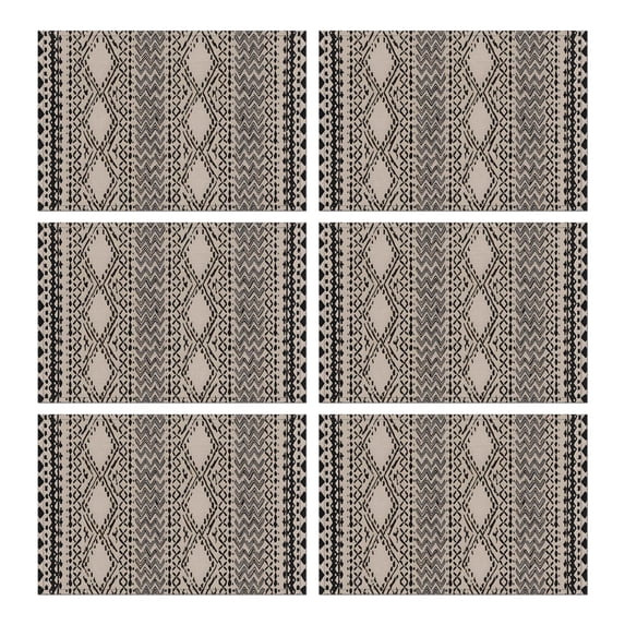 Boho Black and White Ethnic Pattern Summer Placemats Table Placemats Set Of 6-Linen Kitchen Washable Placemats Table Mats 11.8"x17.7" Non-Slip Heat Resistant