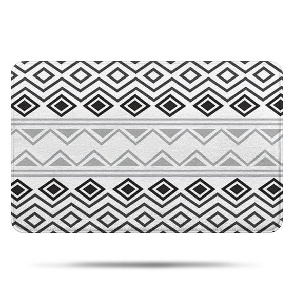 Boho Black and White Geometric Ethnic Pattern Bathroom Rugs Mat,Non Slip Microfiber Bathroom Rug,Rubber Backing,Soft Bathroom Mats for Bathroom Floor,Tub and Shower,17x27in(43x68cm)