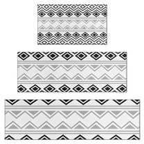 Boho Black and White Geometric Ethnic Pattern Kitchen Rugs Sets Of 3,Kitchen Runner Rugs Non Skid Washable,Decorative Kitchen Floor Mats for Kitchen,Sink,Laundry,17"x30" 17"x47" 17"x59"