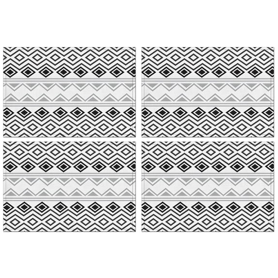 Boho Black and White Geometric Ethnic Pattern Summer Placemats Table Placemats Set Of 4-Linen Kitchen Washable Placemats Table Mats 11.8"x17.7" Non-Slip Heat Resistant