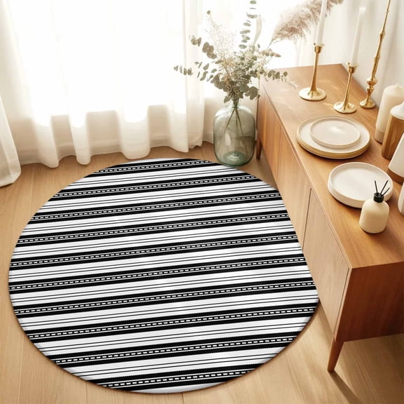 Boho Black White Lines Dots Round Area Rug 3ft,Living Room Rug Non-Slip Washable Circle Rugs Pad,Abstract Geometric Stripes Soft Floor Carpet for Bedroom Dining Room