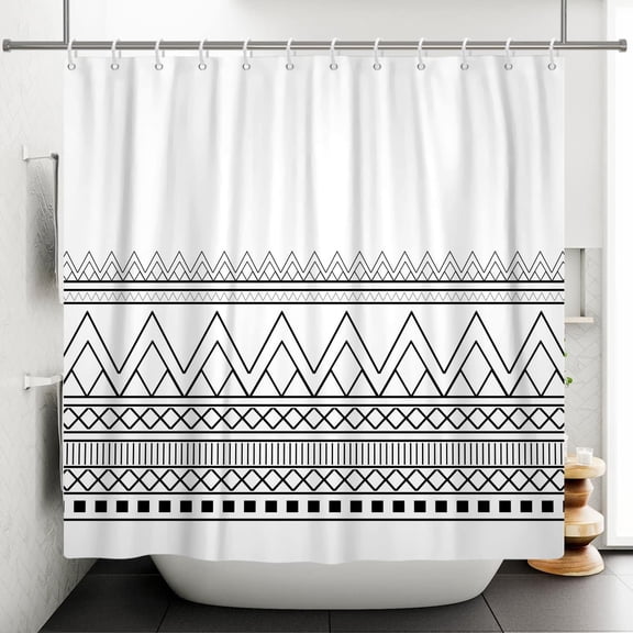 Boho Black White Lines Shower Curtain for Bathroom Black Wave Lines Geometry Cloth Bathtub Curtains RV Bathroom Decorative with Hooks 84x72 inches