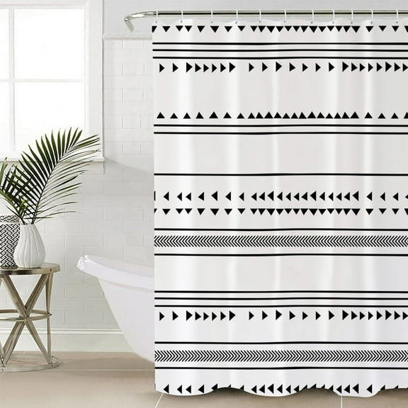 Boho Black White Modern Stripes Bathroom Curtain 72 Inch Shower Stall Curtain with Hooks, Farmhouse Abstract Art Waterproof Polyester Bath Curtain Washable Bathtub Curtain 36''x 72''