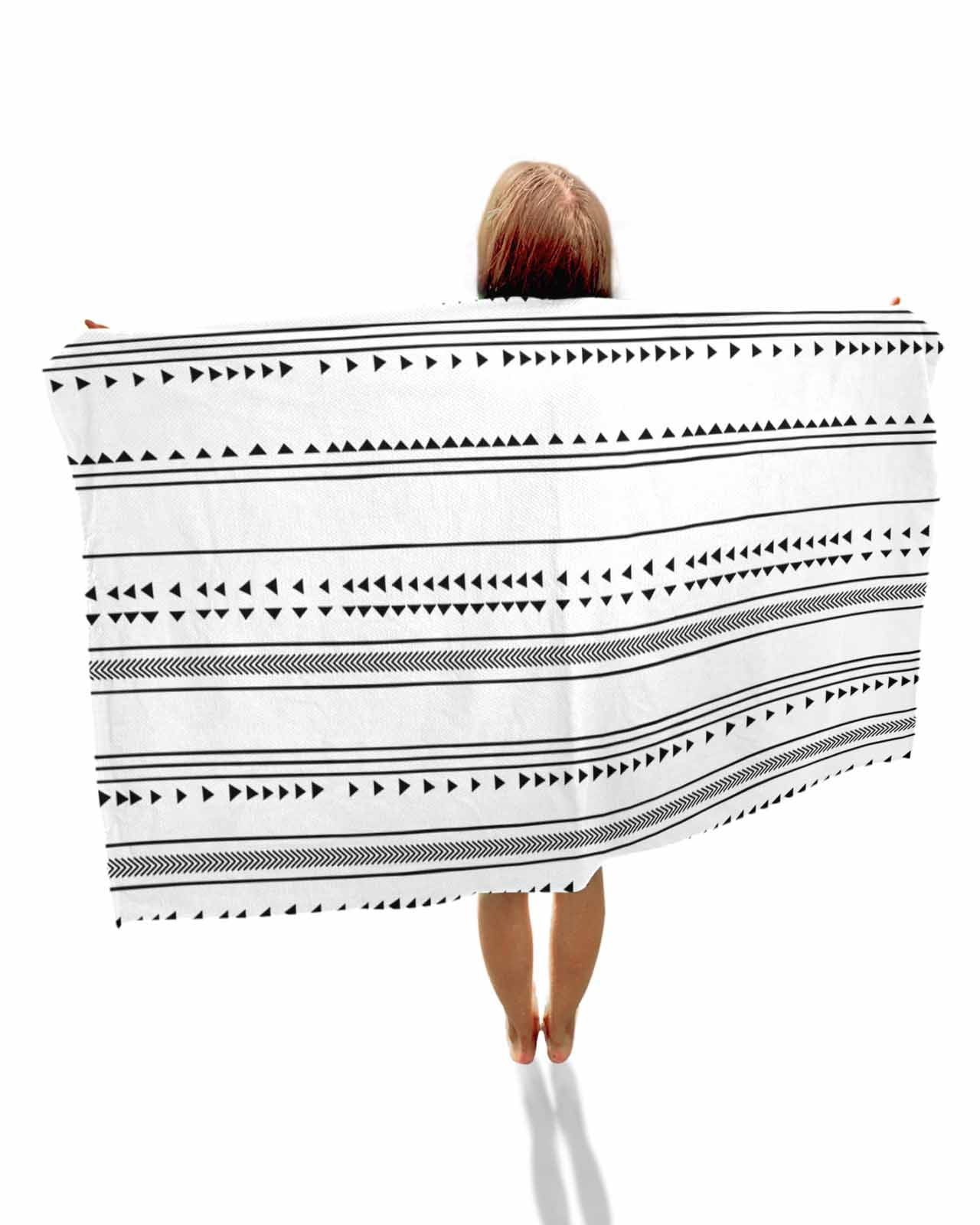 Boho Black White Modern Stripes Beach Towels Oversized Super Absorbent, Farmhouse Abstract Art Lightweight Bath Towel Quick Dry Sets For Bathroom/Pool/Rv Camping/Beach Play/Gym Room/Picnic 35"x70"
