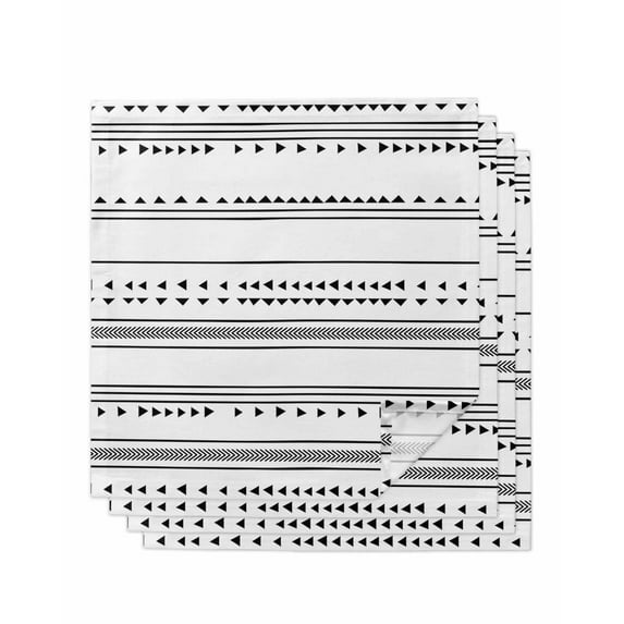 Boho Black White Modern Stripes Cloth Napkins Washable Set of 4, Farmhouse Abstract Art Reusable Dinner Table Napkins Cloth Bulk for Weddings Kitchen Restaurants Hotel Events Parties 20 x 20 Inch
