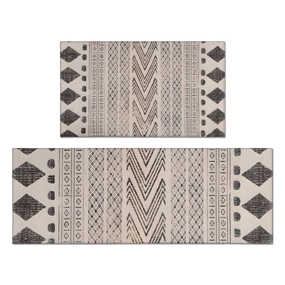 Boho Black and White Tribal Ethnic Pattern Kitchen Rugs Sets Of 2,Anti Fatigue Kitchen Mat Rugs Non Slip Washable,Decorative Kitchen Floor Mats for Kitchen,Sink,Laundry,17"x30"+17"x47"