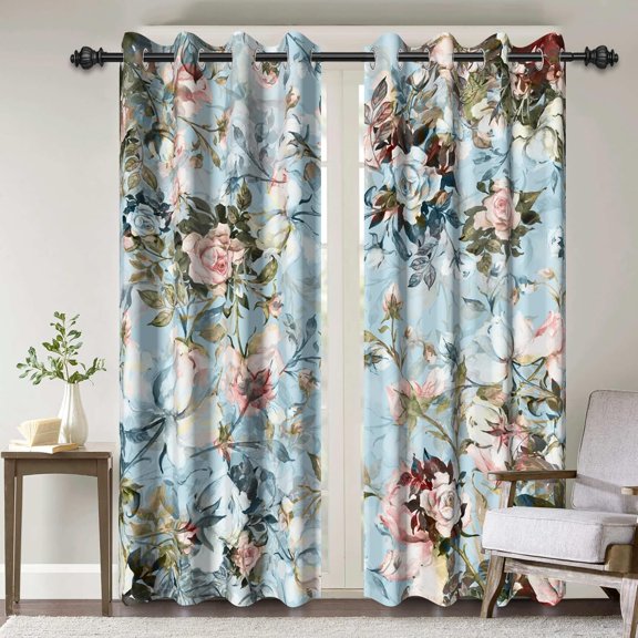 Boho Blackout Curtains for Bedroom, Floral Print Window Curtains 84 Inches Length 2 Panels Set Noise Reducing Thermal Insulated Window Drapes for Living Room,52" W x 84" L