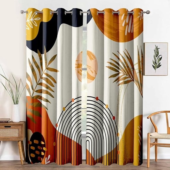 Boho Blackout Curtains For Bedroom Mid Century Abstract Black Out Curtains For Living Room Grommet Thermal Insulated Modern Plant Leaves Colorful Room Window Drapes 42"W x 63"L (Pack of 2)