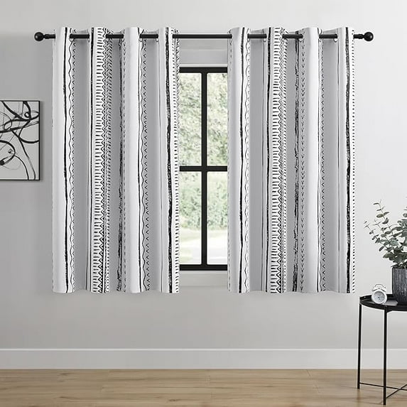 Boho Blackout Curtains, Elegant Design For Blackout, Thermal Insulated, Noise Reducing For Bedroom, Living Room, Black And White Curtains 42"W x 63"L (Pack of 2)