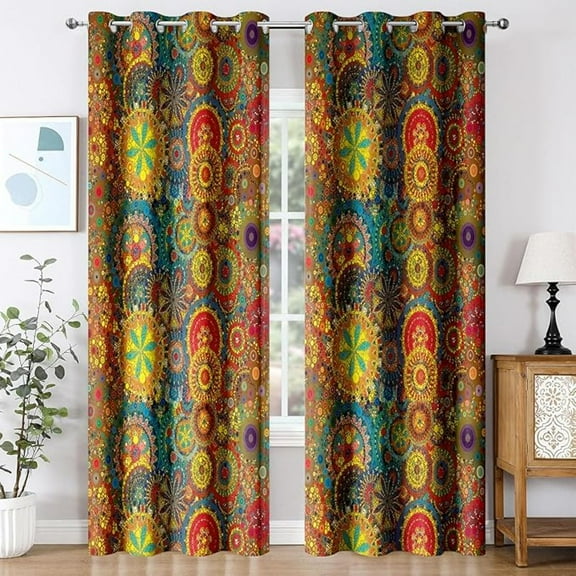 Boho Blackout Curtains, Modern Retro Pattern Room Darkening Thermal Insulated Grommet Window Drapes For Living Room Bedroom Decor 42"W x 108"L (Pack of 2)