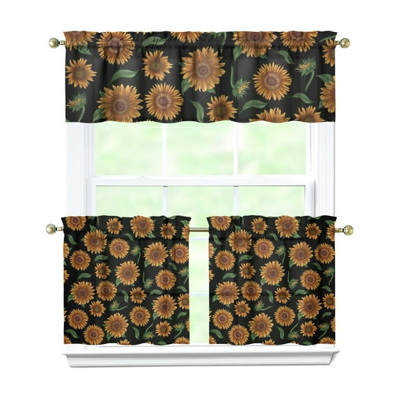 Boho Bloom Curtains 24 Inch - 3 Panel Rustic Farmhouse Set with Vintage Wildflowers, Country Kitchen Window Drapes