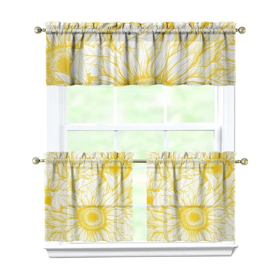 Boho Bloom Curtains 24 Inch - 3 Panel Rustic Farmhouse Set with Vintage Wildflowers, Country Kitchen Window Drapes