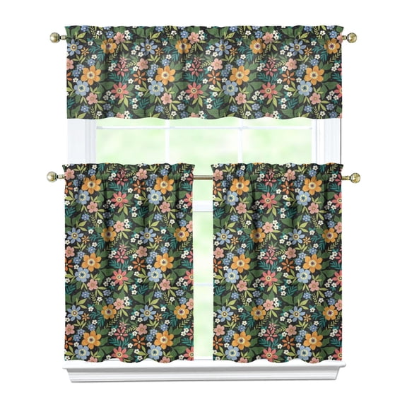 Boho Bloom Kitchen Curtains 3-Piece Set Farmhouse Rod Pocket Window Treatment