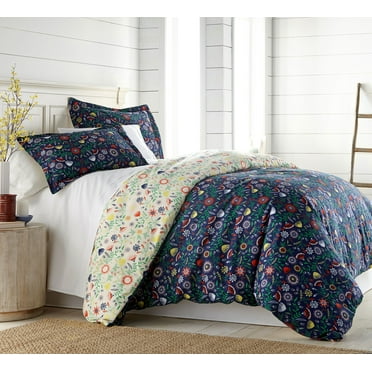 Southshore Fine Linens 3-Piece Reversible Printed Duvet Cover Set, Boho Bloom Blue, Full/Queen
