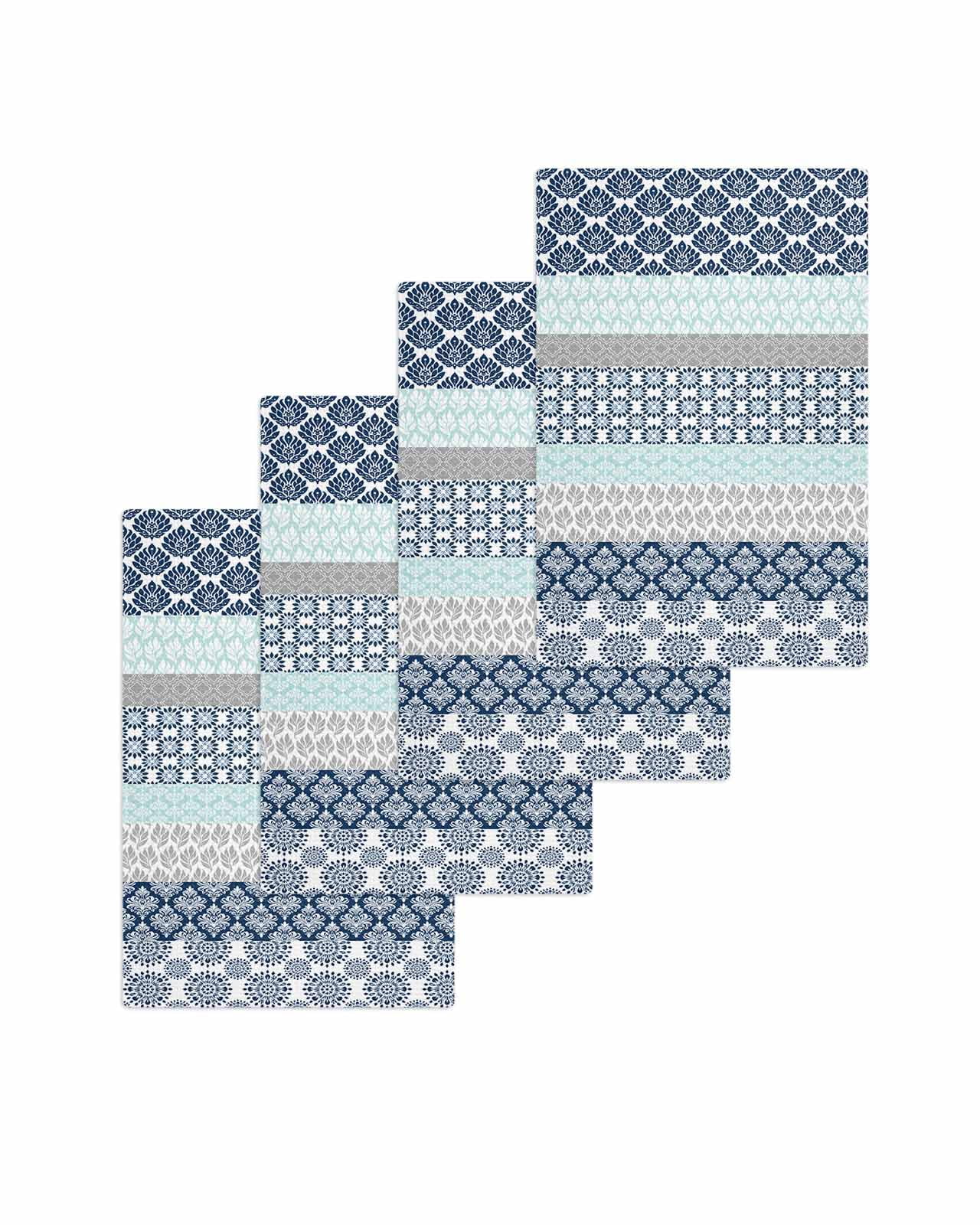 Boho Blue Aqua Kitchen Dish Towels for Drying Dishes Set of 4, Geometric Stripes Tribal Bohemia Retro Waffle Weave Microfiber Terry Hand Tea Bathroom Towels Quick Dry & Absorbent Towel 15.7x23.6