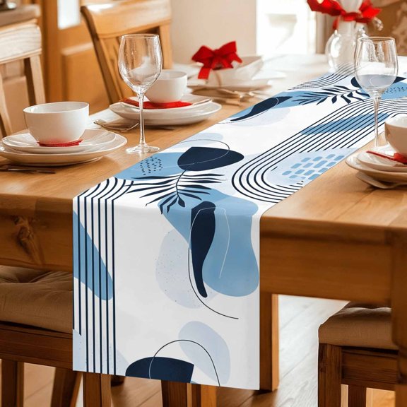 Boho Blue Arch Abstract Geometric Table Runner 36 Inches Long,Kitchen Dining Tablerunners Tropical Palm Leaf Linen Table Runners Dresser Scarves for Home Dinner Wedding Holiday Party Decor