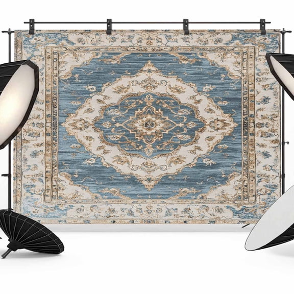 Boho Blue Backdrop for Photoshoot,Photography Photo Studio Background Wall Backdrop,Retro Tribal Traditional Distressed Printed Back Drop Banner Panel for Portraits Wedding Party Live Streaming 7x5Ft