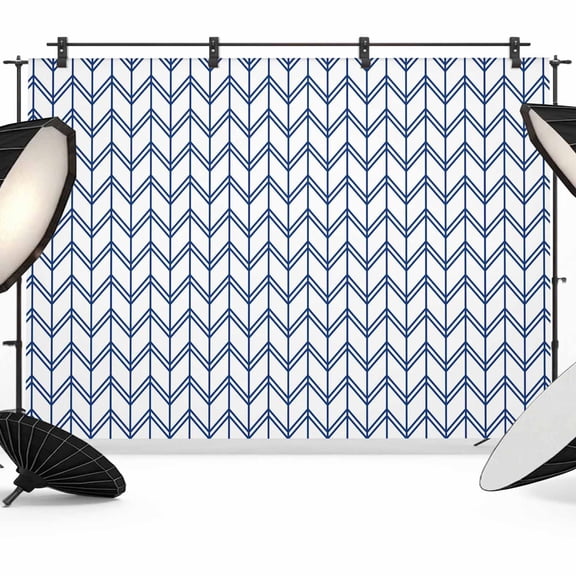 Boho Blue Backdrop for Photoshoot,Photography Photo Studio Background Wall Backdrop,White Chevron Stripes Abstract Geometric Back Drop Banner Panel for Portraits Wedding Party Live Streaming 8x6Ft