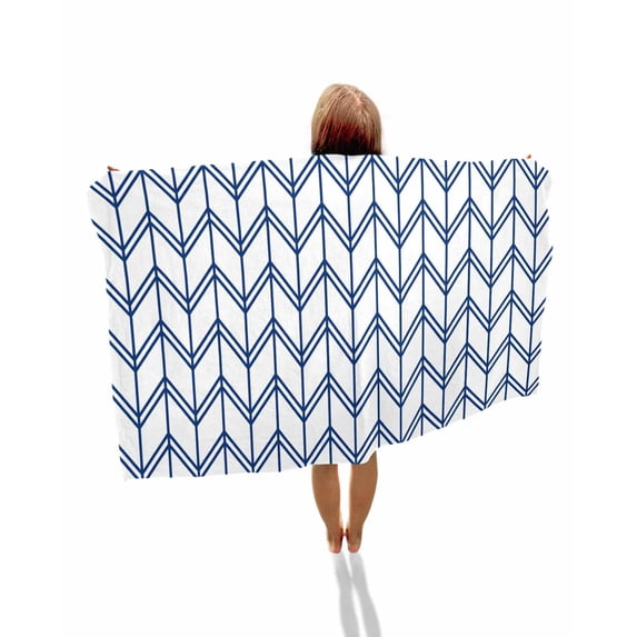 Boho Blue Beach Towels Oversized Super Absorbent, White Chevron Stripes Abstract Geometric Lightweight Bath Towel Quick Dry Sets For Bathroom/Pool/Rv Camping/Beach Play/Gym Room/Picnic 23"x47"