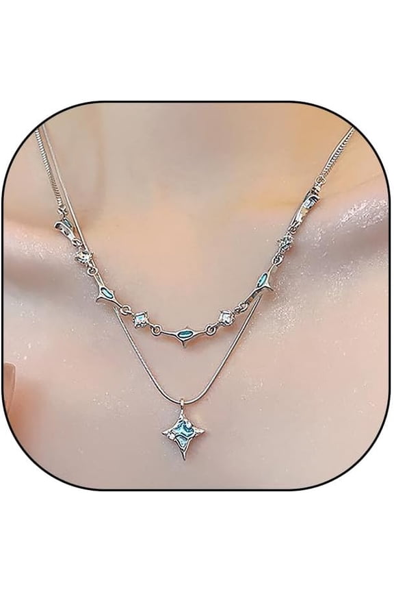 Boho Blue Butterfly Crystal Layered Choker Necklace, Sparkling Dainty Gemstone Fine Chain Necklace, CZ Adjustable Beach Holiday Jewelry Gift for Women