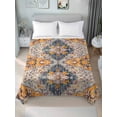 thumbnail image 1 of Boho Blue California King Size Flat Sheet, Wrinkleproof & Fadeproof Cooling Flat Bed Sheet Only, Ethnic Middle Century Geometric Abstract Art Breathable Soft Bedding Top Sheets 108 x 98 Inches, 1 of 8