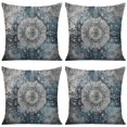 thumbnail image 1 of Boho Blue Carpet Pattern Linen Ethnic Design Throw Pillow Covers 18 X 18 Inch, Set Of 4, Linen Study Sofa Cushion Cover Indoor Living Room Home Decor, 1 of 6