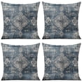 thumbnail image 1 of Boho Blue Carpet Pattern Linen Ethnic Design Throw Pillow Covers 18 X 18 Inch, Set Of 4, Linen Study Sofa Cushion Cover Indoor Living Room Home Decor, 1 of 6