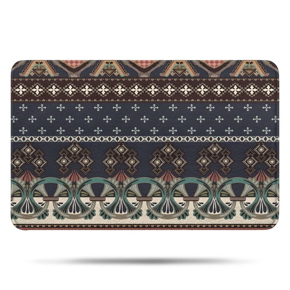 Boho Blue Elaborate Ethnic Pattern Bathroom Rugs Mat,Non Slip Microfiber Bathroom Rug,Rubber Backing,Soft Bathroom Mats for Bathroom Floor,Tub and Shower,17x27in(43x68cm)