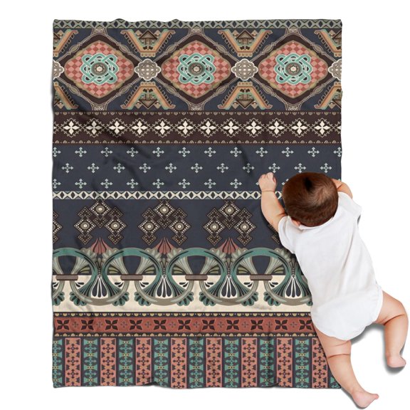 Boho Blue Elaborate Ethnic Pattern Blanket,Comfortable Soft Flannel Throw Blanket,All Season,Warm Lightweight Blankets for Sofa Bed Couch Living Room Chair,30"x40"