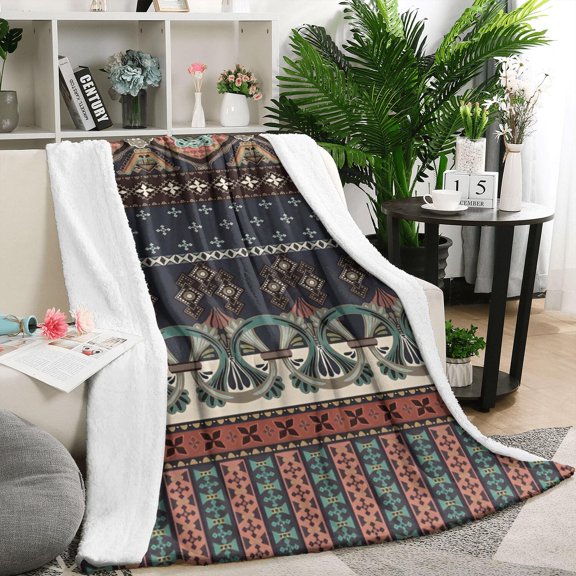 Boho Blue Elaborate Ethnic Pattern Blanket,Comfortable Soft Flannel Throw Blanket,All Season,Warm Lightweight Blankets for Sofa Bed Couch Living Room Chair,50"x60"