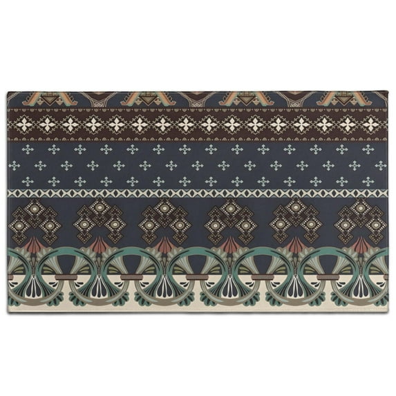 Boho Blue Elaborate Ethnic Pattern Door Rugs,Washable Non Slip Door Mats Indoor,Decorative Door Mats,Entry Mat Indoor for Entrance,Bedroom,Kitchen,Bathroom,17"x30"