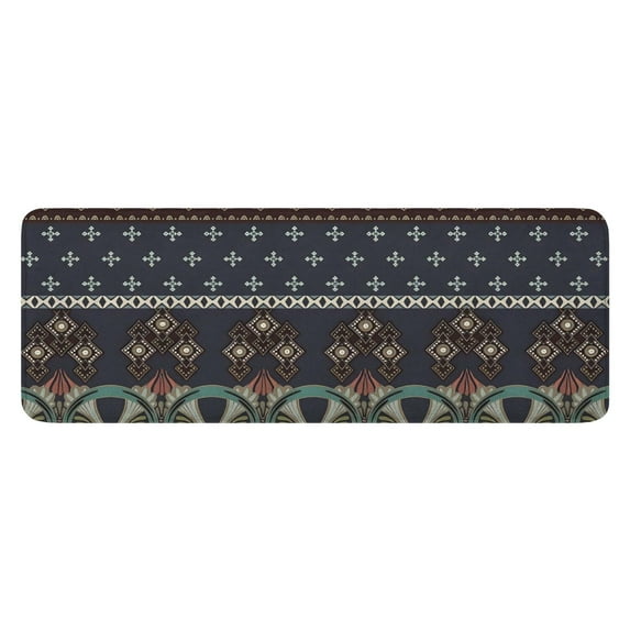Boho Blue Elaborate Ethnic Pattern Kitchen Rug Mat,Kitchen Runner Rugs Non Skid Washable,Decorative Kitchen Floor Mats for Kitchen,Sink,Laundry,17"x47.2"