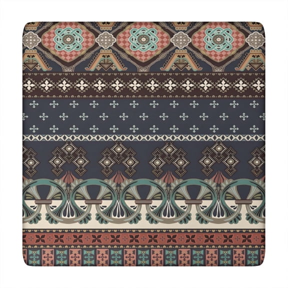 Boho Blue Elaborate Ethnic Pattern Square Fitted Tablecloth with Elastic Edge,Square Table Cover,Washable Elastic Table Cover for Home Kitchen Party Decor 34"x34"