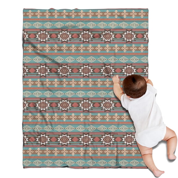 Boho Blue Ethnic Pattern with Star Motifs Blanket,Comfortable Soft Flannel Throw Blanket,All Season,Warm Lightweight Blankets for Sofa Bed Couch Living Room Chair,30"x40"
