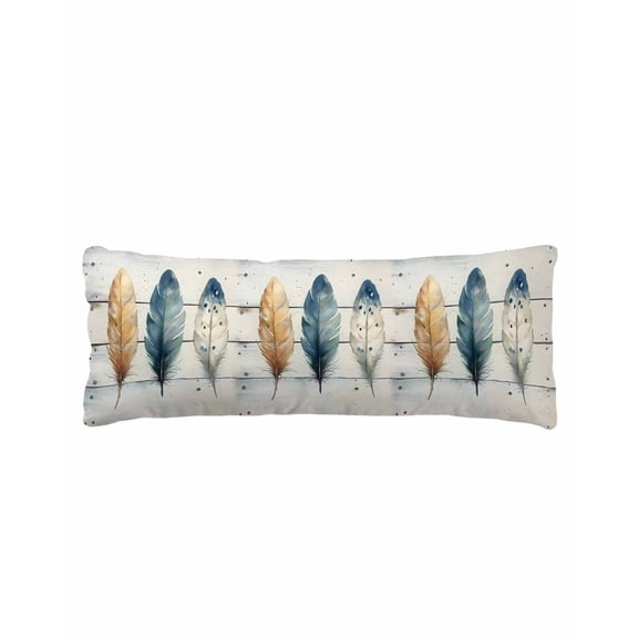 Boho Blue Feathers Body Pillow Cover 20 x 60 Inch Decorative Pillow Cover Country Vintage Wooden Grain Lumbar Pillowcase Seasonal Rectangle Cushion Case for Couch Sofa Bed Living Room
