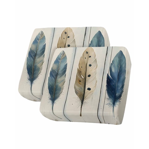 Boho Blue Feathers Sofa Couch Cushion Covers Washable, Removable Stretchable Sectional Couch Covers, Rustic Retro Wooden Board Slipcovers for L & T Shape Sofa Furniture Protector S Size 2 pcs