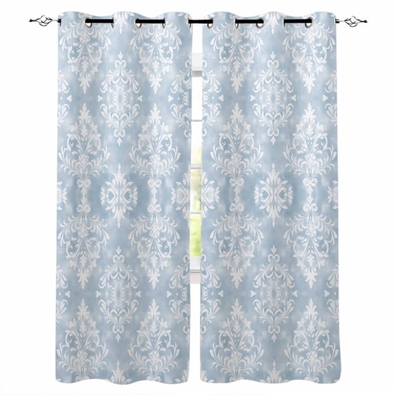 Boho Blue Floral Blackout Curtains for Bedroom Living Room Darkening Curtains 54 Inch Long Country Ethnic Abstract Flower Pattern Short Curtain for Small Window Treatment Grommet Drapes 52"x54"x2