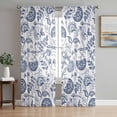 thumbnail image 1 of Boho Blue Floral Semi Sheer Curtains 63 Inch Length 2 Panels Set, Vintage Farmhouse Paisley Plant Leaf Sheer Kitchen Curtain Privacy Voile Window Curtain for Living Room Bedroom Rod Pocket Drapes, 1 of 7
